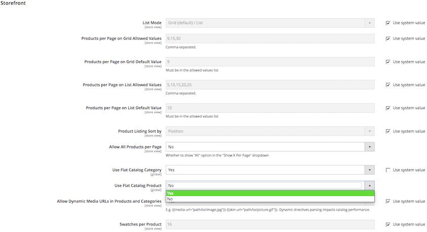 screenshot showing storefront settings in the magento admin