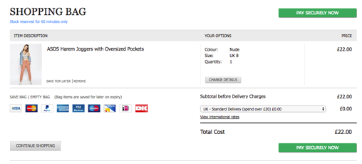 Screengrab of an ecommerce basket