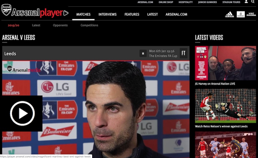 Arsenal Players on website screenshot