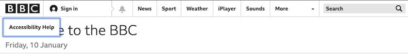 Screenshot of BBC's accessibility help option on website