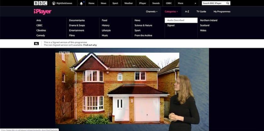 BBC iPlayer Audi described filter option