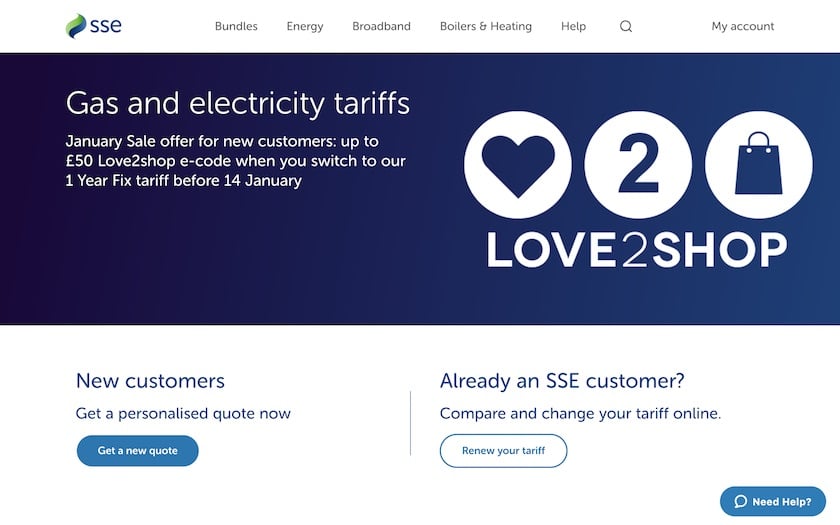 Screenshot of the SSE Energy Website