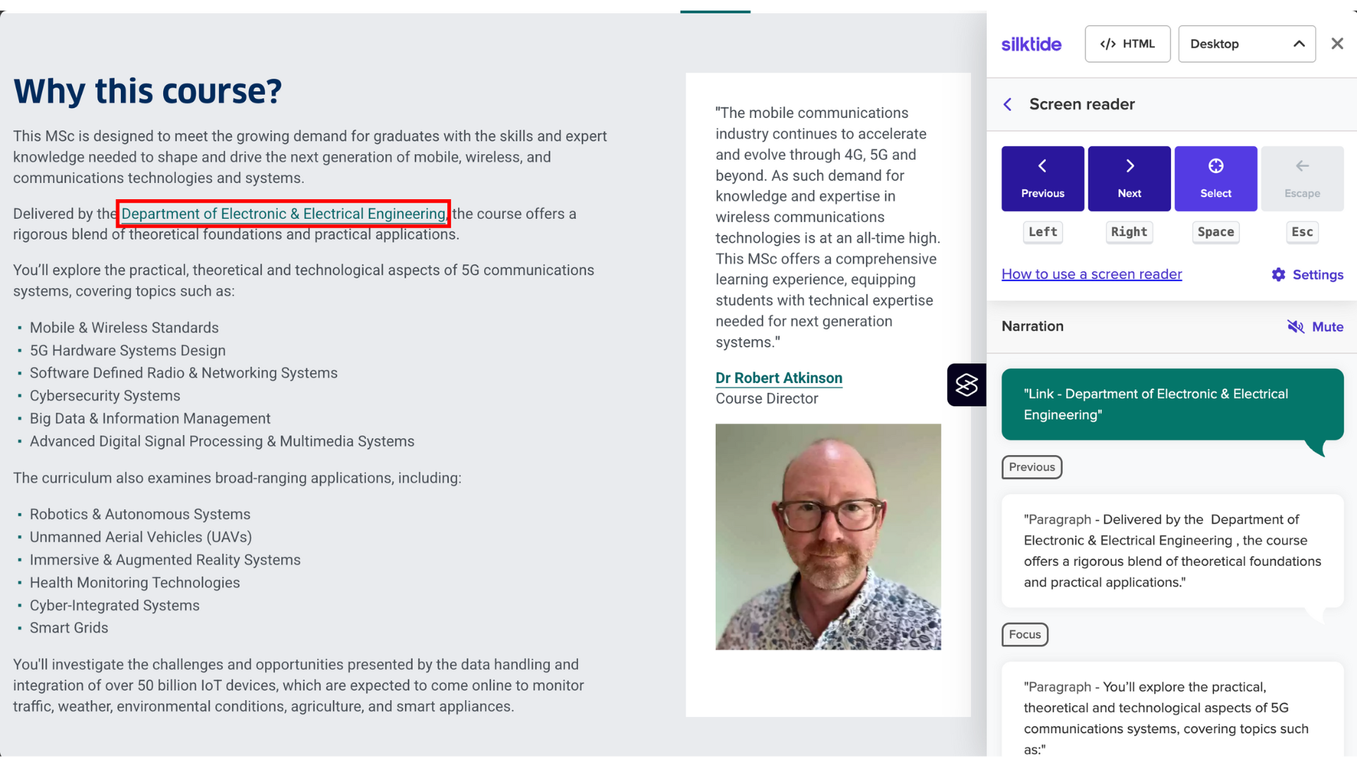 An image of Stratclyde university showing how link text is contextualised within website copy