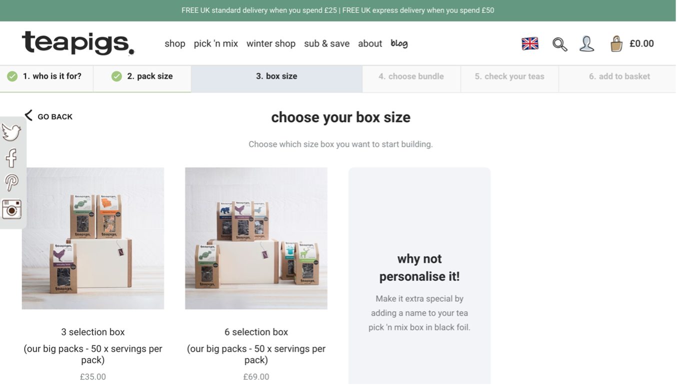 teapigs differentiate their DTC sites with personalised products