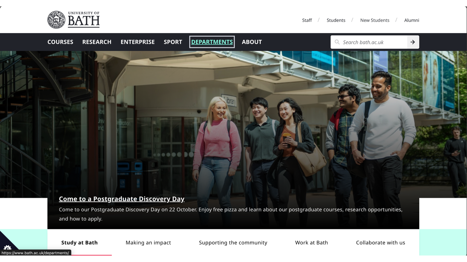 Image of University of Bath website showing prominent focus state