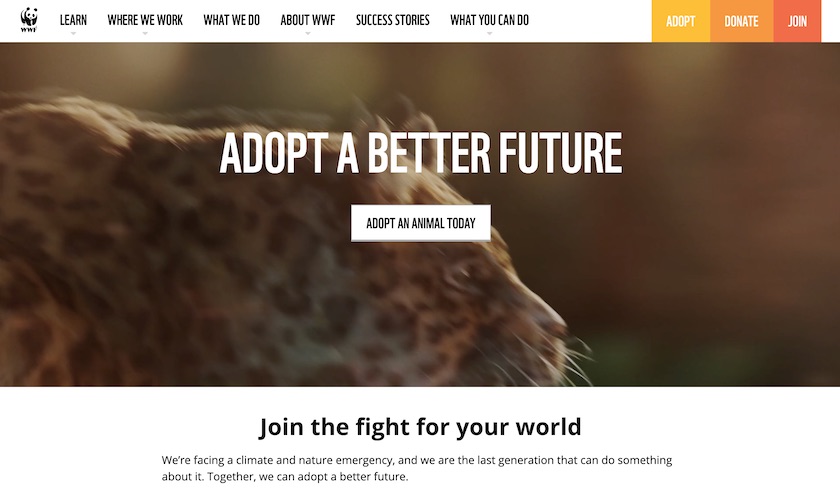 Screenshot of World Wildlife Fund website
