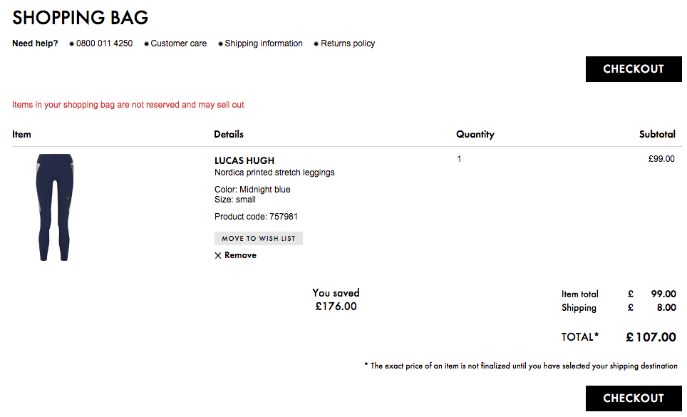 Screengrab of an ecommerce basket