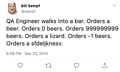 Tweet joke about QA engineer