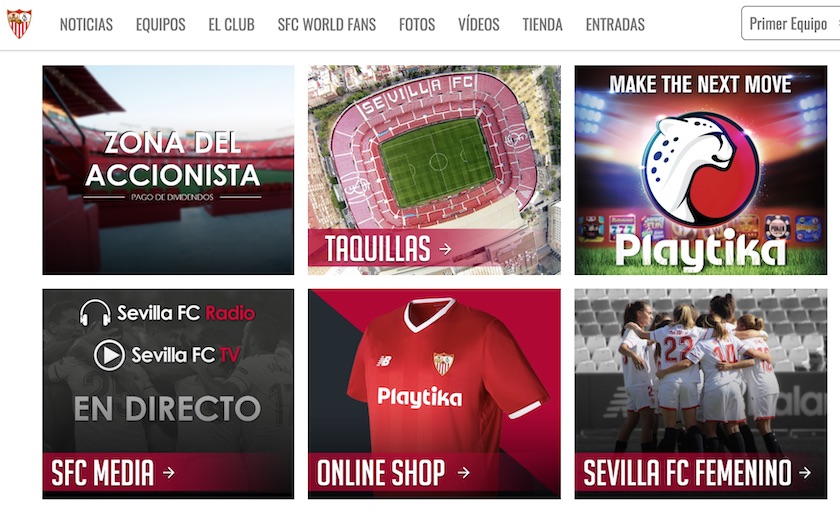Screenshot of Sevilla FC website