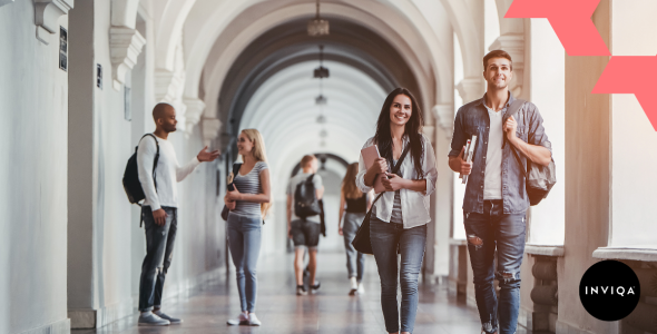 Students walking down a university hall