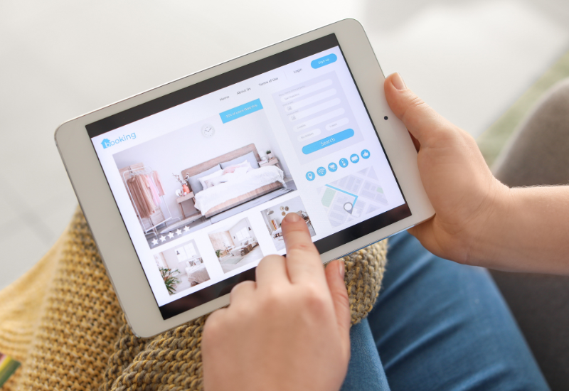 A hotel booking page displayed on a tablet