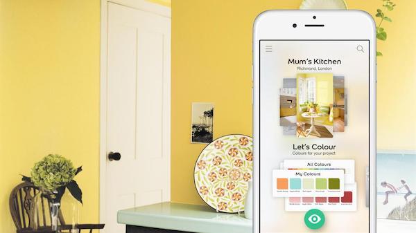 Dulux app on mobile device in a kitchen