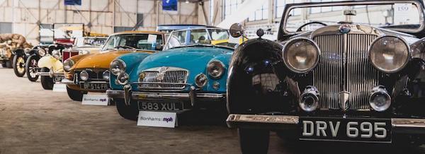 vintage cars in a row