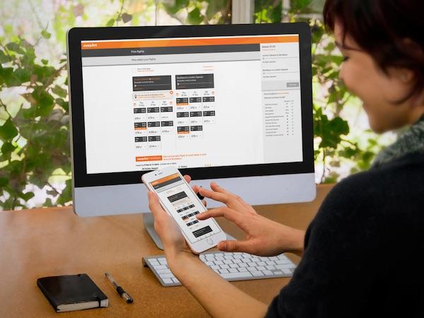 EasyJet booking page on desktop and android devices